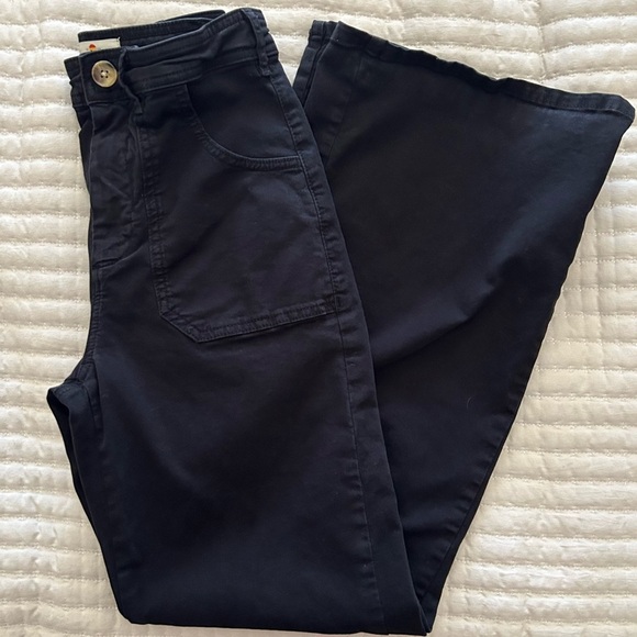 Marine Layer Bridget Twill Flare Patch Pants W/Patch Pockets Faded Black, Size 6 - Picture 13 of 13